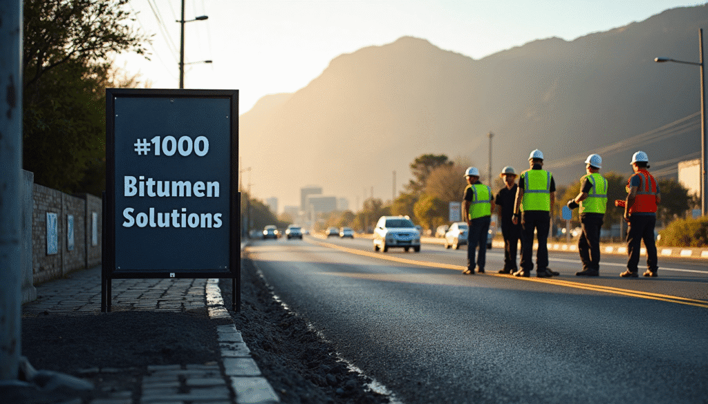 Cape Town crew and new bitumen road under morning light