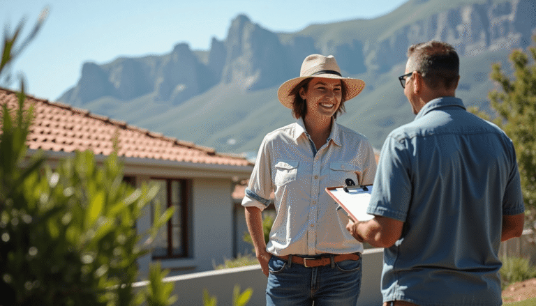 Two Cape Town homeowners inspect their roof on a sunny day
