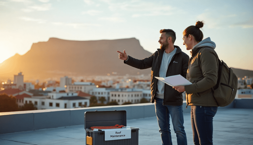 Two Cape Town owners on a flat roof at dawn