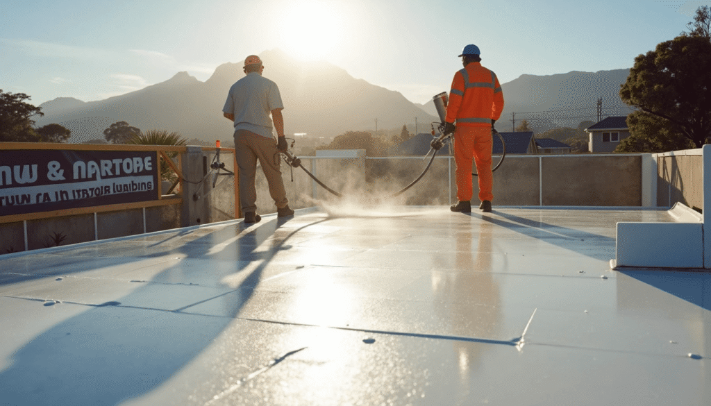 Team applying white roof coating on Cape Town home for energy savings