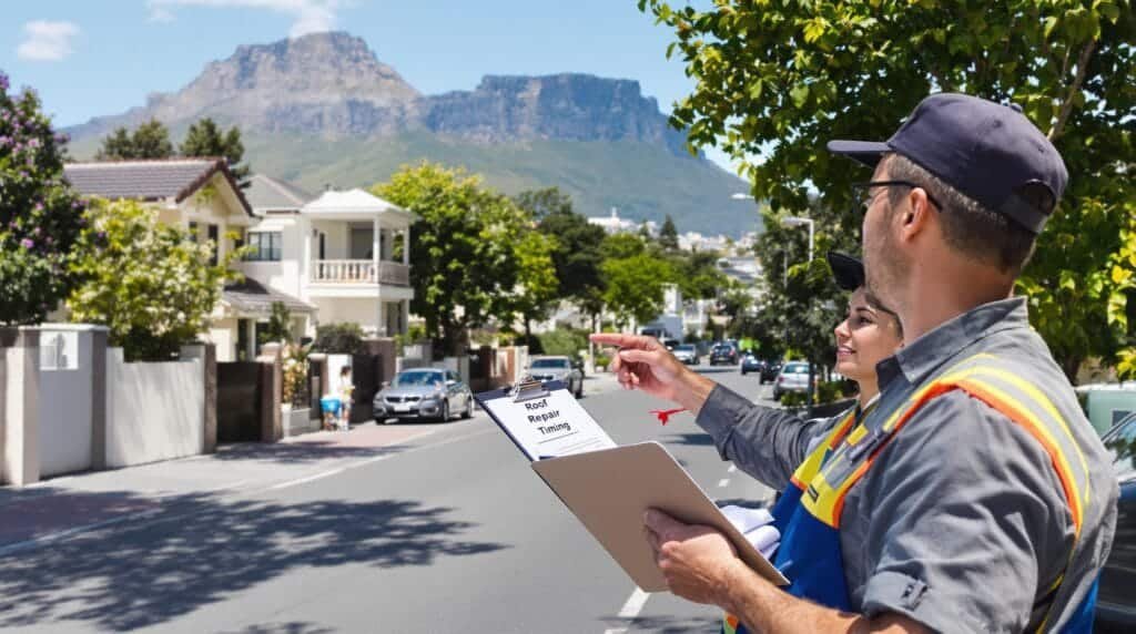 Homeowner and expert discuss roof repair plans in Cape Town summer