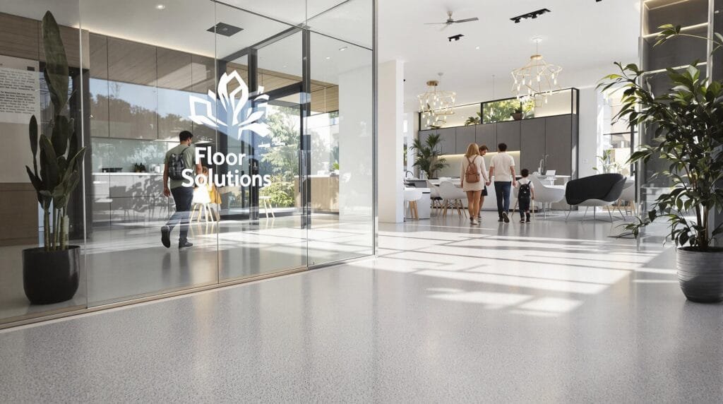 Family walking on seamless epoxy floor in Cape Town home